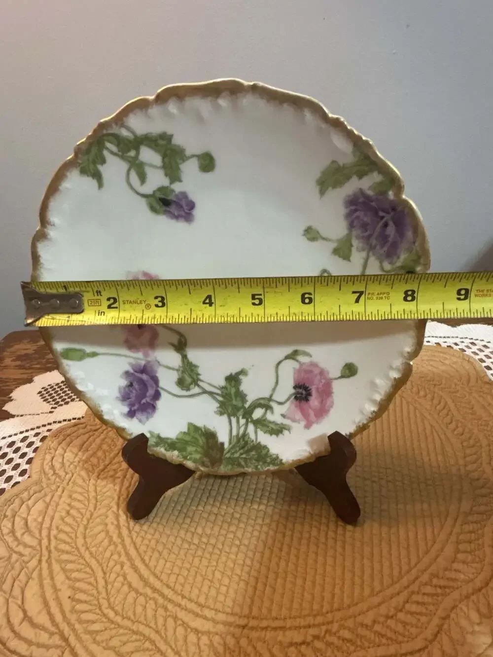 Antique Tressemann & Vogt Limoges Porcelain Plate Pink Purple Poppies Gold Trim